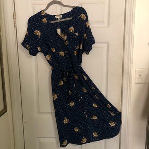NWT, button up midi dress with birds.